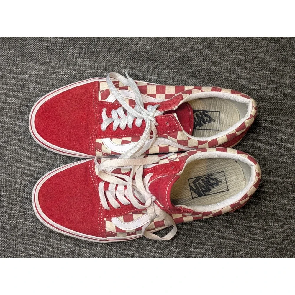 Vans Old‎ Skool Red & White Check Low Top Sneakers Size 8 Men / 9.5 Women Skate